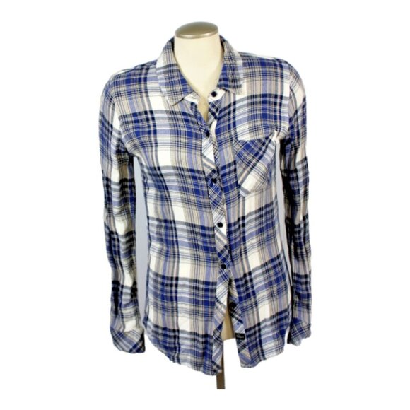 Rails Womens Size XS Button Down Plaid Shirt Blue White Super Soft Long Sleeve - Picture 1 of 6